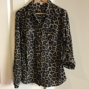 Michael Kors leopard print roll sleeve blouse